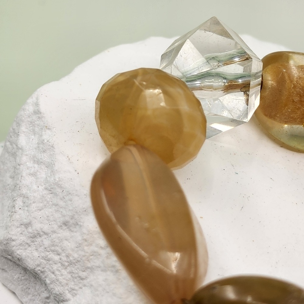 Chunky Amber Tone Clear Translucent Faceted Bead Stretch Bracelet Boho Statement - Picture 4 of 8